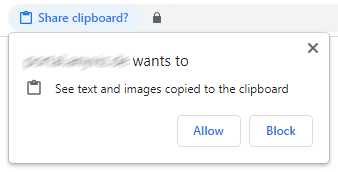 Security prompt of a web browser to grant access to the clipboard