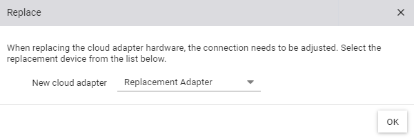 Dialog for selecting the new cloud adapter to replace an old device