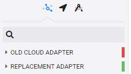 Image of the cloud adapter object tree with a cloud adapter to be replaced (offline) and the replacement device already connected