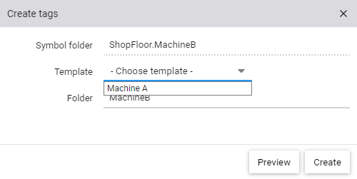 Dialog for creating multiple structured tags by selecting a template