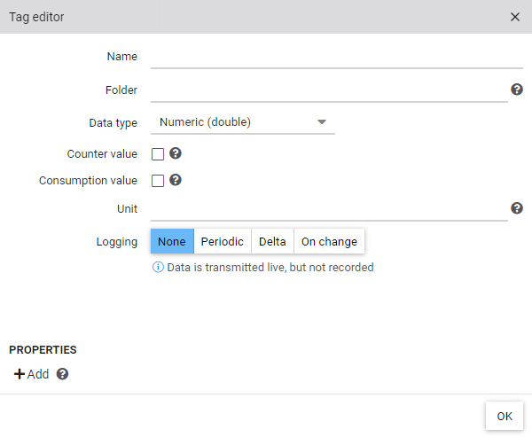 Configuration of a global tag in the tag editor