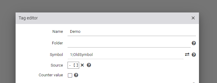 Replacing a symbol in the tag editor