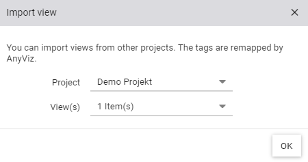 Dialog for selecting one or more views to import them into the current project
