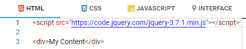HTML CodeEditor with script tag for jQuery integration
